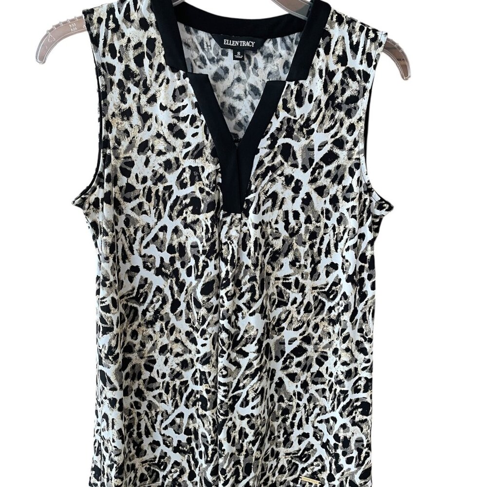 Women's Ellen Tracy Knit Sleeveless Tunic Style Animal Print Top, S, Like New
